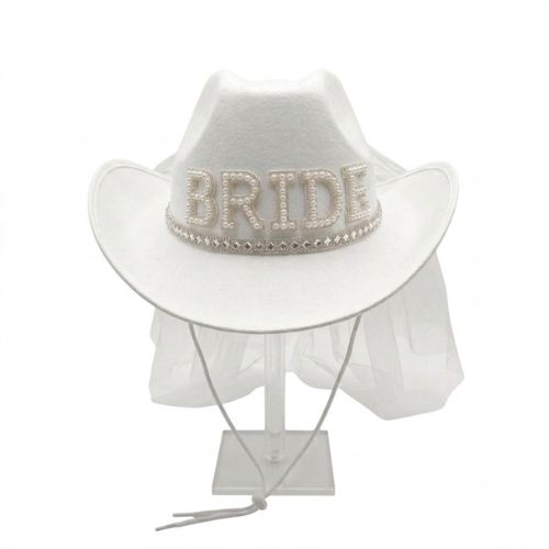 Chapéu country cowboy boiadeira Bride com véu