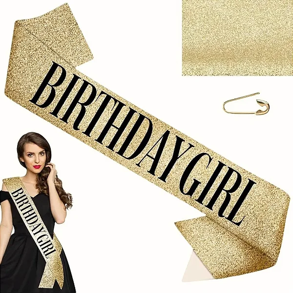 Faixa Miss Happy Birthday Aniversario Dourada Glitter
