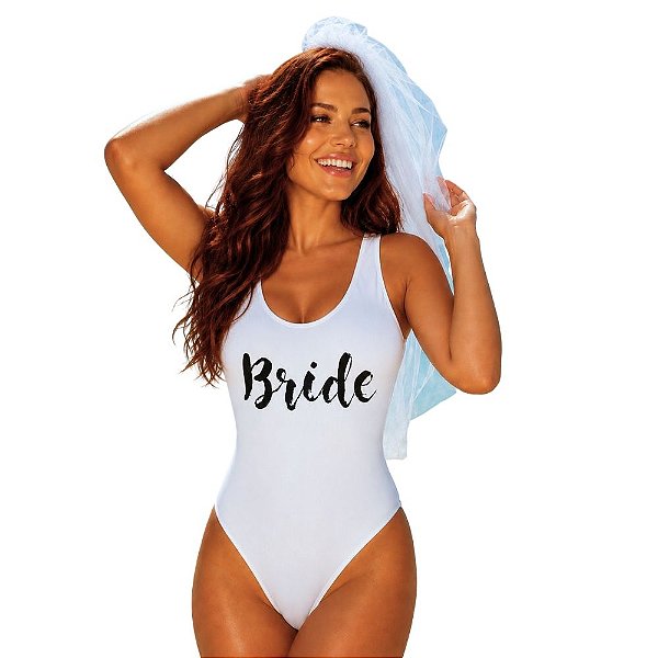 Maiô Body Branco Bride para Despedida de Solteira da Noiva