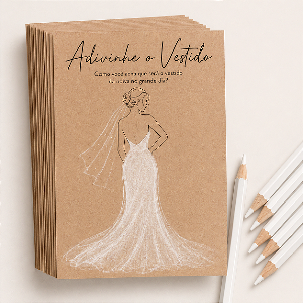 Kit Jogo "Adivinhe o Vestido" 10 Cards + 10 Lápis Brancos