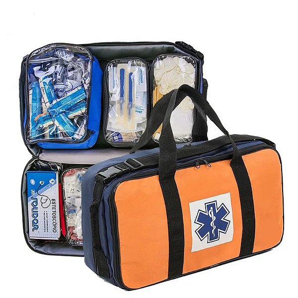 BOLSA RESGATE AZUL E LARANJA TAM P – COMPLETA