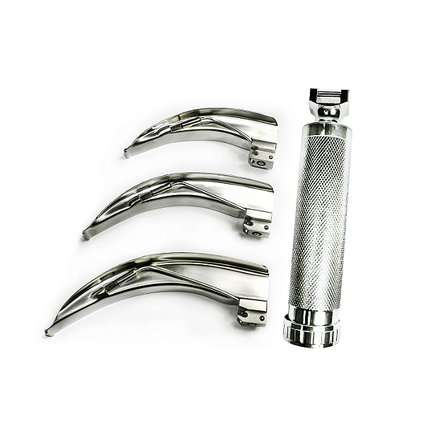KIT LARINGOSCÓPIO (CABO + 3 LAMINAS CURVAS ADULTO 3,4 E 5)