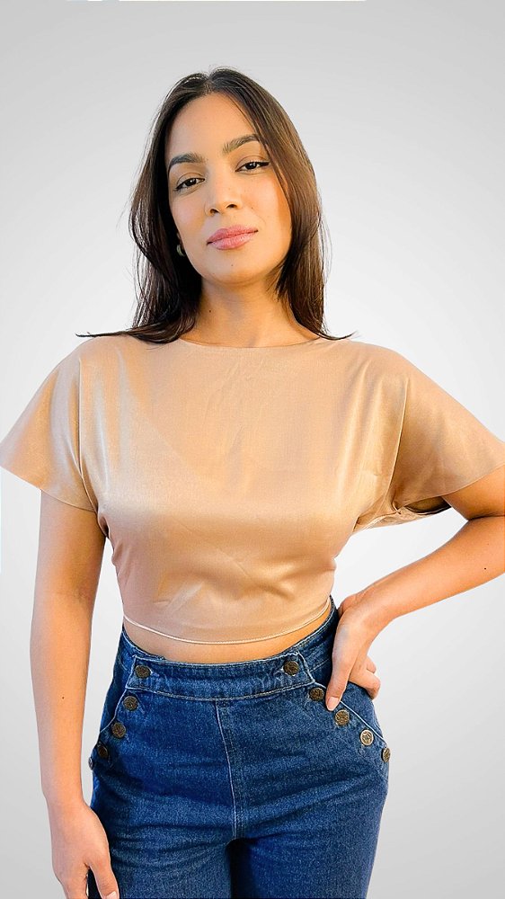 Cropped Tamanho G Amarração em Crepe Italiano Nude