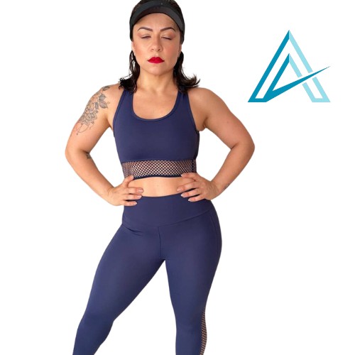 Conjunto Use Aptitude Limited Up Top Elástico Arrastão Cruzadas Costas Azul Marinho