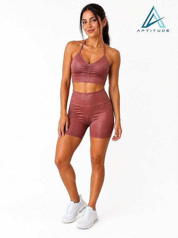 Conjunto Use Aptitude Limited Trilobal Top Alcinha Franzido Short Rosè