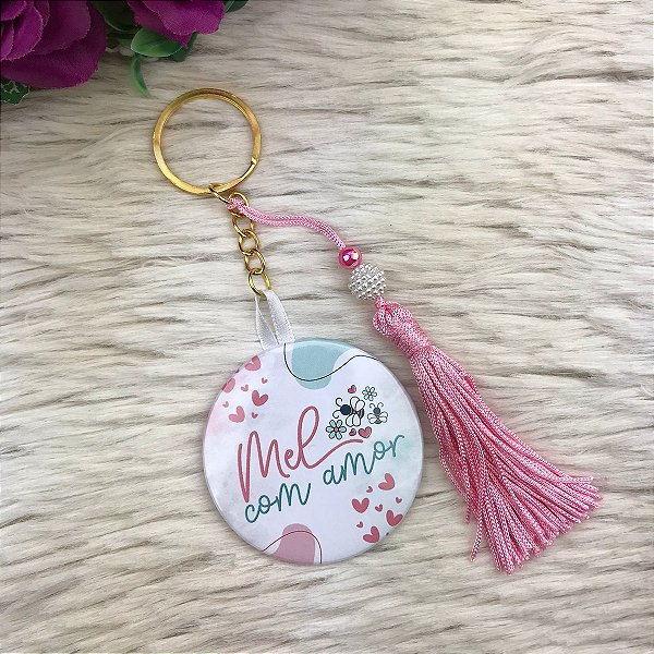 10 Bottons Chaveiro Espelho Personalizados com Tassel e Miçangas