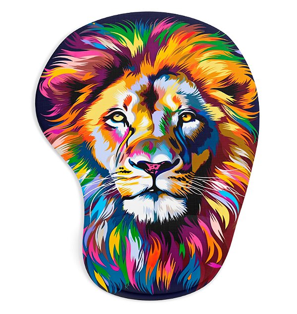 Mouse Pad Gota Ergonômico Leão Colorido com Apoio Pulso