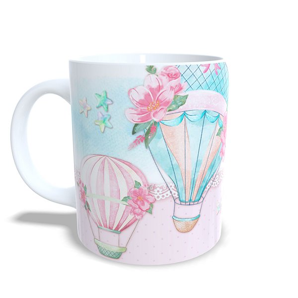Caneca Porcelana 325ml Personalizada Balão de Ar Menina