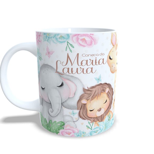 Caneca Porcelana 325ml Personalizada Safari Delicado Menina