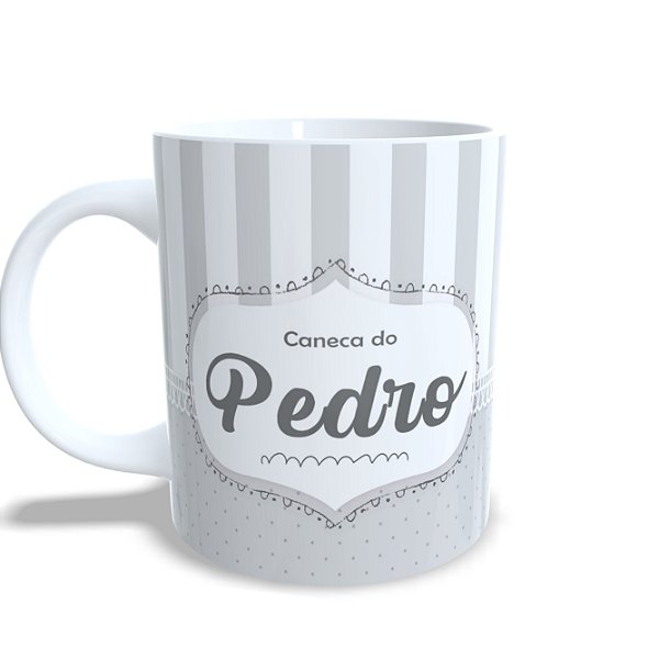 Caneca Porcelana 325ml Personalizada Neutro Cinza Menino