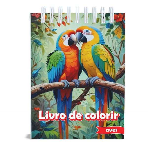 Livro de Colorir Aves, Capa Dura, A5, 50 Desenhos, 120g, Acetato
