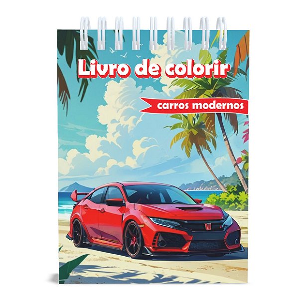 Livro de Colorir Carros Modernos, Capa Dura, A5, 50 desenhos, 120g, Acetato
