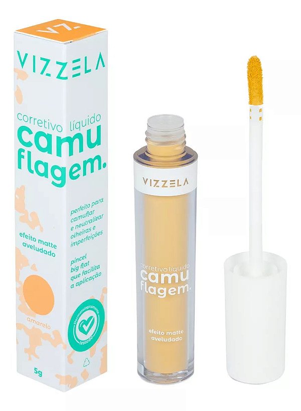 Corretivo Líquido Camuflagem Amarelo Vizzela Pincel Big Flat