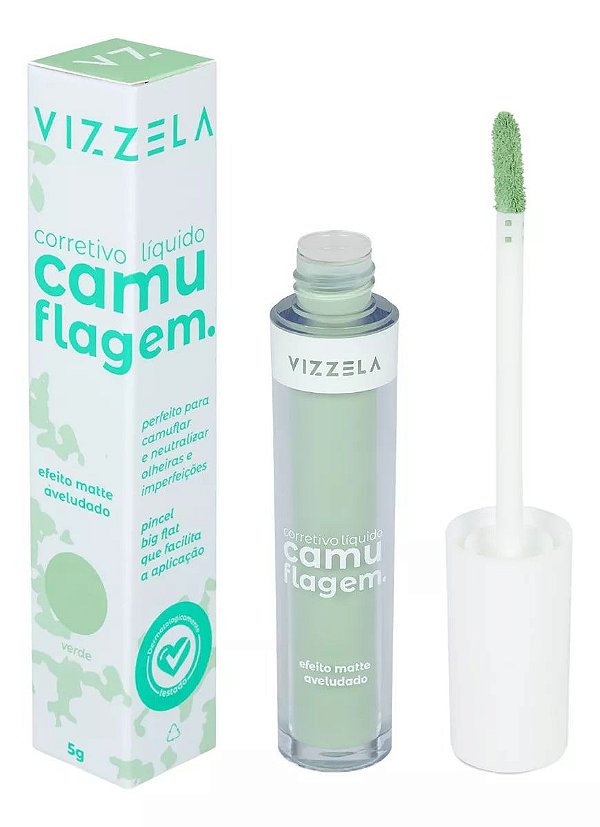 Corretivo Líquido Camuflagem Verde Vizzela Pincel Big Flat