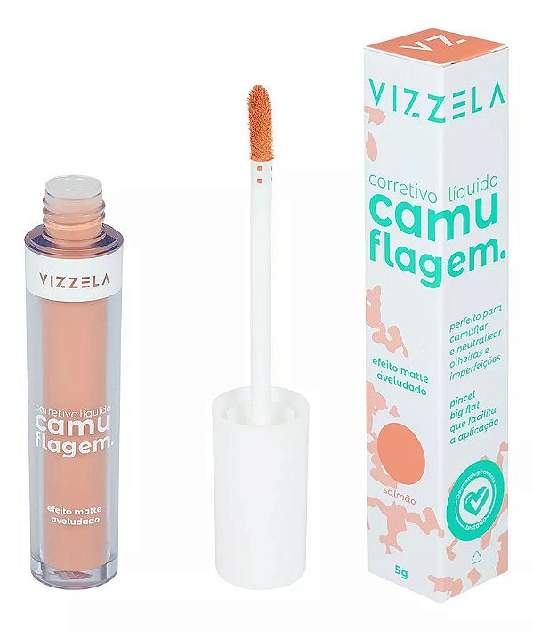 Corretivo Líquido Camuflagem Salmão Vizzela Pincel Big Flat