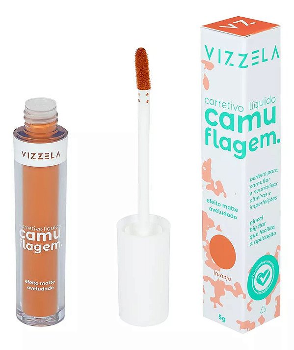 Corretivo Líquido Camuflagem Laranja Vizzela Pincel Big Flat