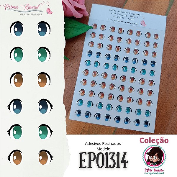 Olho Adesivo Resinado - EP01314 - Cores  Marrom, Verde e Azul - Coleção Ester Paixão