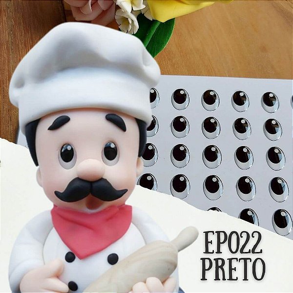 Olhos Adesivos Resinado EP022 - Preto