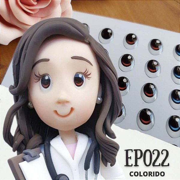 Olhos Adesivos Resinado EP022 - Cores Preto, Castanho, Azul e Verde