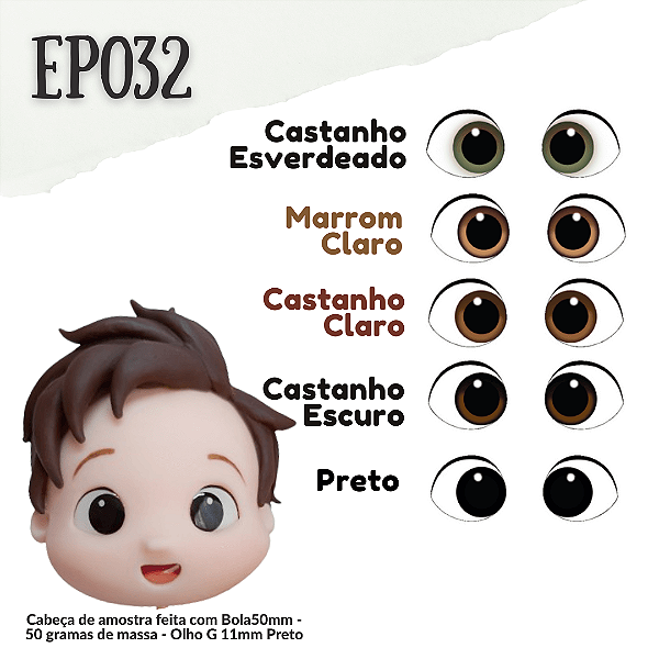 Olho Adesivo Resinado -EP032 Cores Escuras- Preto, Castanho Escuro, Castanho Claro, Marrom Claro, Castanho Esverdeado