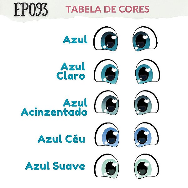 Olho Adesivo Resinado - EP093 Tons de Azul - Azul Claro, Azul Acinzentado, Azul Céu, Azul Suave e Cartela Mista