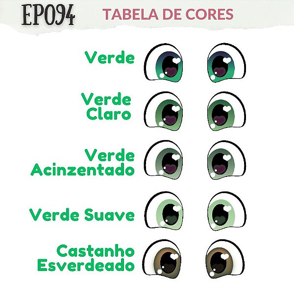 Olho Adesivo Resinado - EP094 Tons de Verde - Claro, Verde Acinzentado, Suave, Castanho Esverdeado e Cartela Mista