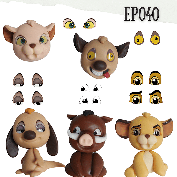 Olhos Adesivos Resinado EP040 - Cartela Mista com olhos do Leão, Suricato, Javali, Hiena e Leoa