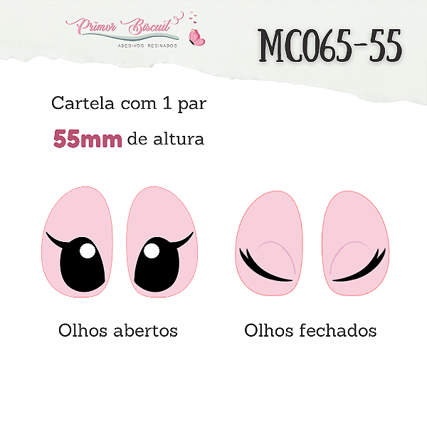 Olhos Adesivos Resinados - Rosa e Azul - 55mm
