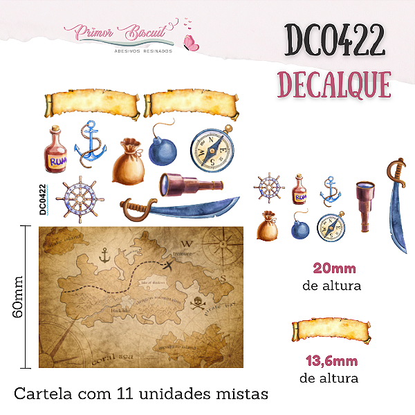 Decalque - DC0422 - com Fundo Transparente - Piratas 20mm