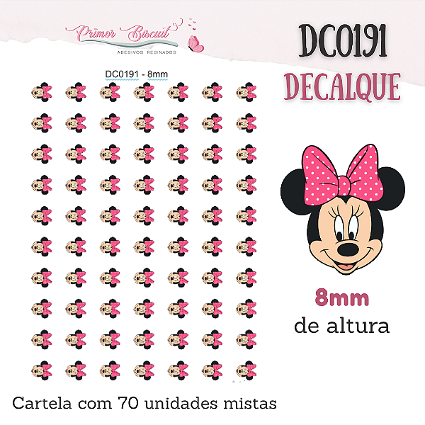 Decalque - DC0191 - com Fundo Transparente - ROSA 8MM - 70 unidades