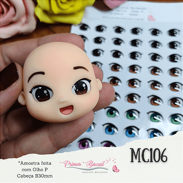 Olhos Adesivos Resinados MC106 - Cores Mistas Castanho Escuro, Castanho Claro, Verde, Azul e Rosa