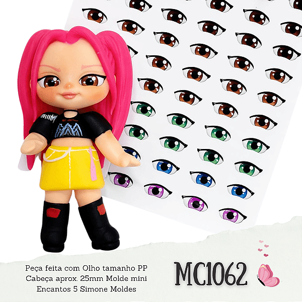 Olhos Adesivos Resinados MC1062 - Cores Mistas Castanho Escuro, Castanho Claro, Verde, Azul e Rosa