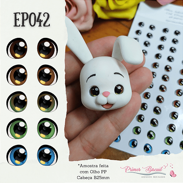 Olhos Adesivos Resinados EP042 - Cores Mistas Castanho Escuro, Castanho Claro, Castanho Esverdeado, Verde e Azul