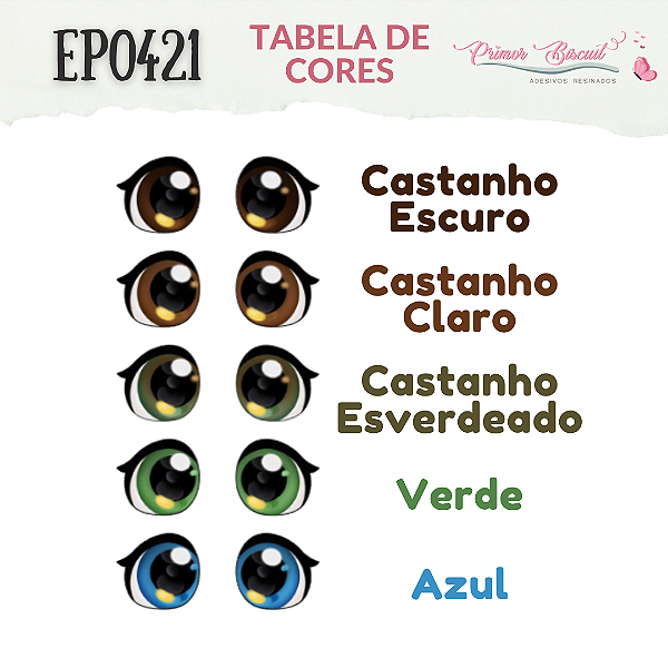 Olhos Adesivos Resinados EP0421 - Cores Mistas Castanho Escuro, Castanho Claro, Castanho Esverdeado, Verde e Azul