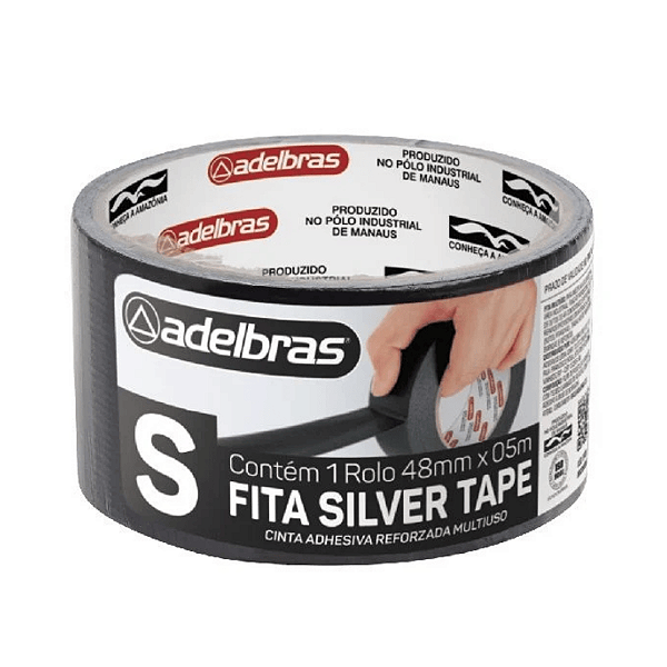 Fita Silver Tape Preta 5 Metros 48mm Adesivo Multiuso ADELBRAS