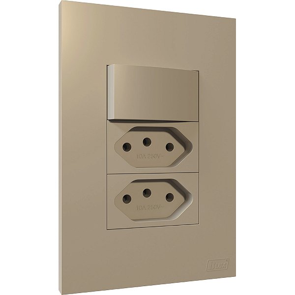 Conj. Tomada Dupla 10A + Interruptor Simples Recta Areia Fosco Blux