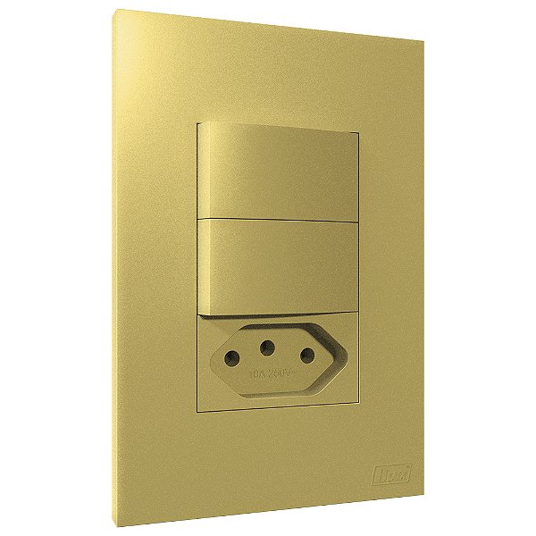 Conjunto Interruptor Duplo Paralelo + Tomada 10A Recta Ouro Nobre Fosco Blux