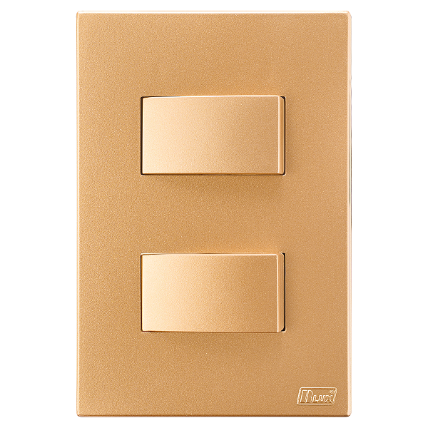 Conjunto Interruptor Duplo Simples Recta Ouro Nobre Fosco Blux