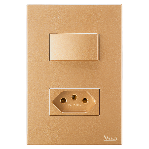 Conjunto Interruptor Paralelo + Tomada 10A Recta Ouro Nobre Fosco Blux