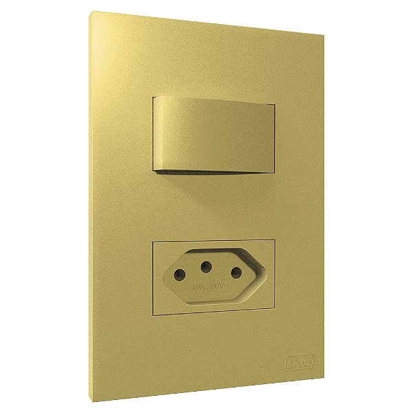 Conjunto Interruptor Simples + Tomada 10A Recta Ouro Nobre Fosco Blux