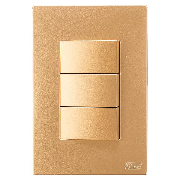 Conjunto Interruptor Triplo Simples Recta Ouro Nobre Fosco Blux