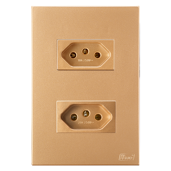 Conjunto Tomada 10A + 20A Recta Ouro Nobre Fosco Blux