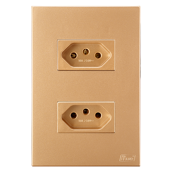 Conjunto Tomada Dupla 10A Recta Ouro Nobre Fosco Blux