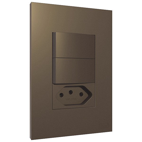 Conjunto Interruptor Duplo Paralelo + Tomada 10A Recta Corten Fosco Blux