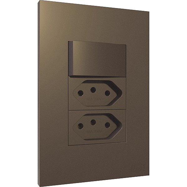 Conjunto Tomada Dupla 10A + Interruptor Simples Recta Corten Fosco Blux