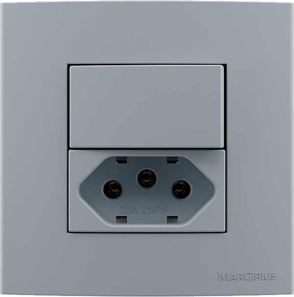 Conj. Interruptor Simples + Tomada 10a Sleek Cinza Móveis Margirius