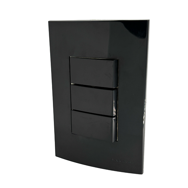 Conjunto Interruptor Duplo Simples Sleek Ebony Preto Margirius