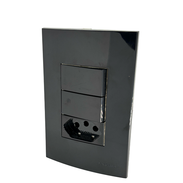 Conjunto Interruptor Simples + Paralelo + Tomada 10A Sleek Ebony Preto Margirius