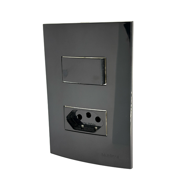 Conjunto Interruptor Simples + Tomada 10A Sleek Ebony Preto Margirius