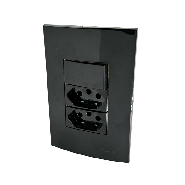 Conjunto Tomada Dupla 10A + Interruptor Simples Sleek Ebony Preto Margirius